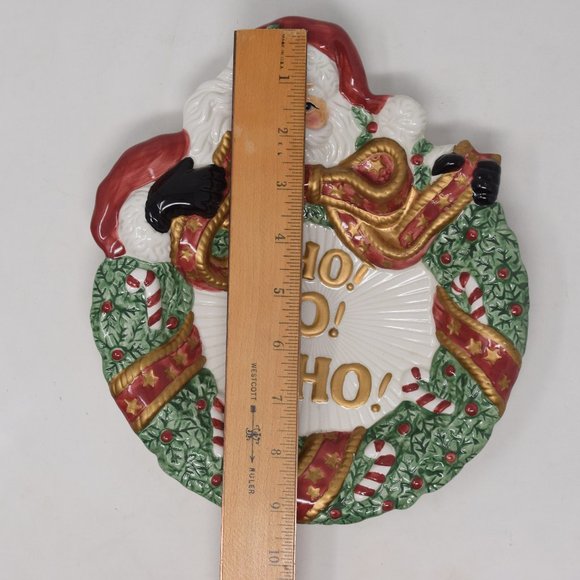 2002 Fitz and Floyd Essentials Santa Wreath Canape Plate IOB Christmas 3D - Picture 5 of 14